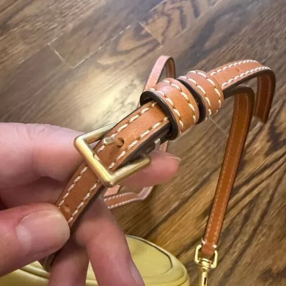 Tory Burch T Monogram Perforated Leather Circle Moon Bag, Golden Sunset, VGUC - Picture 10 of 12